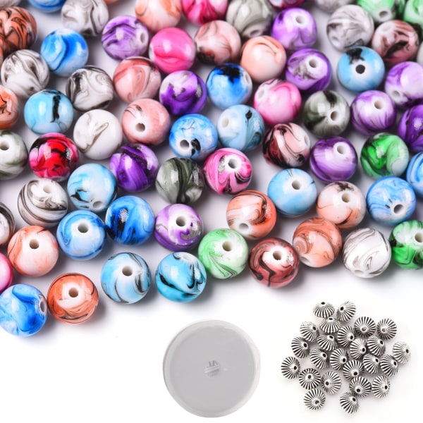 330 st Craft-pärlor för smyckestillverkning, för armbandstillverkning, rymdakrylpärlor i bläckmönster med 50 st distanspärlor och kristallsnöre (8 mm)