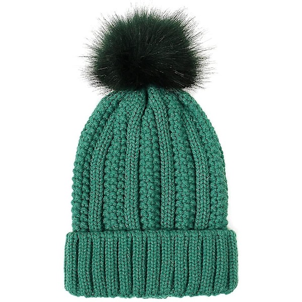 Vintermössa för kvinnor, tjock fleece, konstgjord päls, pom pom, bobble-mössa