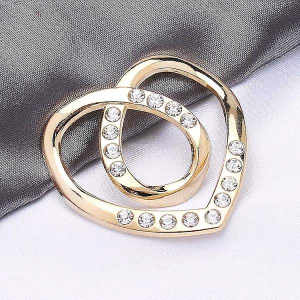 Strass Hjärta Metall Spännen Knytringar Siden Scarf Spänne Brosch Clip Ring Hållare För Kläder Halsdukar T-shirt Sjal