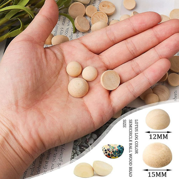 400 st 12 & 15 mm halva träpärlor, halva träkulor halva hantverkskuglar oavslutade delade träpärlor för tomtenäsor måla DIY hantverksleksak heminredning Ha