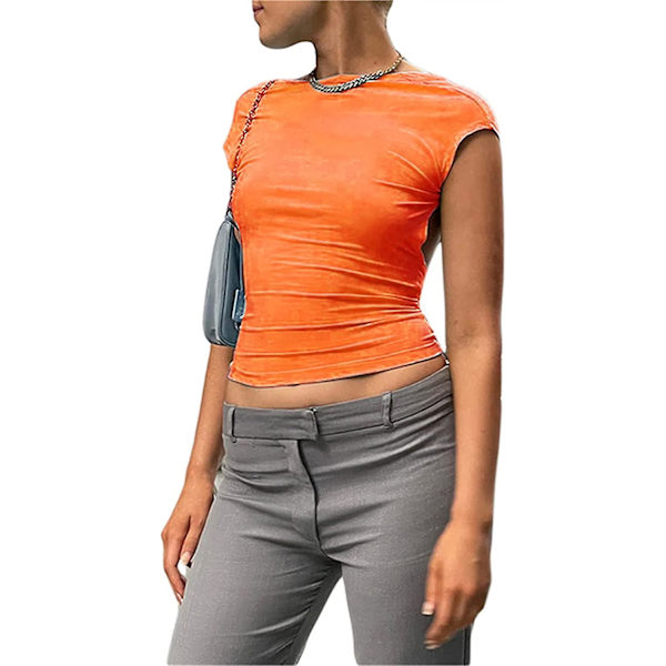Dame Sexet Top med Udskæring i Ryggen Kortærmet T-shirt Y2k Mode Skjorter Orange L