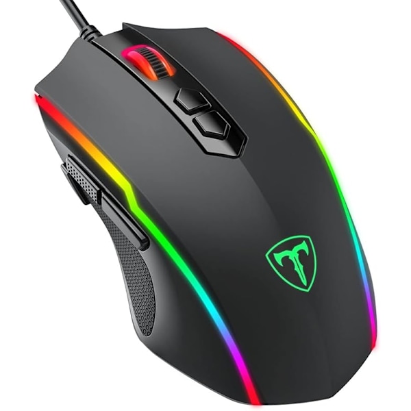 Gaming Mus Kablet, Datamaskin PC Gaming Mus [RGB LED] [Rapid Fire], Avansert 5-nivå 7200 DPI Gaming Sensor, Ergonomisk, 8 Programmerbare Knapper