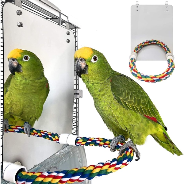 7-tums fågel spegel med rep abborre nymfparakit spegel för bur fågel leksaker gunga papegoja bur leksaker för parakit kakadua nymfparakit conure kärleksfåglar fink C