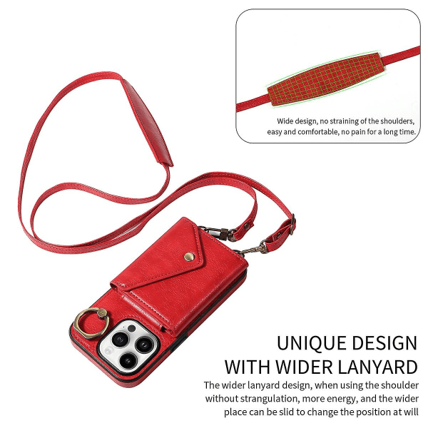 Wallet Case Kompatibel Med Iphone 15 Pro Max, Pu Læder Stødsikkert Cover Med Crossbody Lanyard, Ringholder & Kortholder Purple For iPhone 15 Pro Max