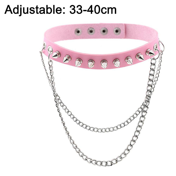 Punk Goth Metal Spike Besat Læder Halsbånd Choker Halskæde pink