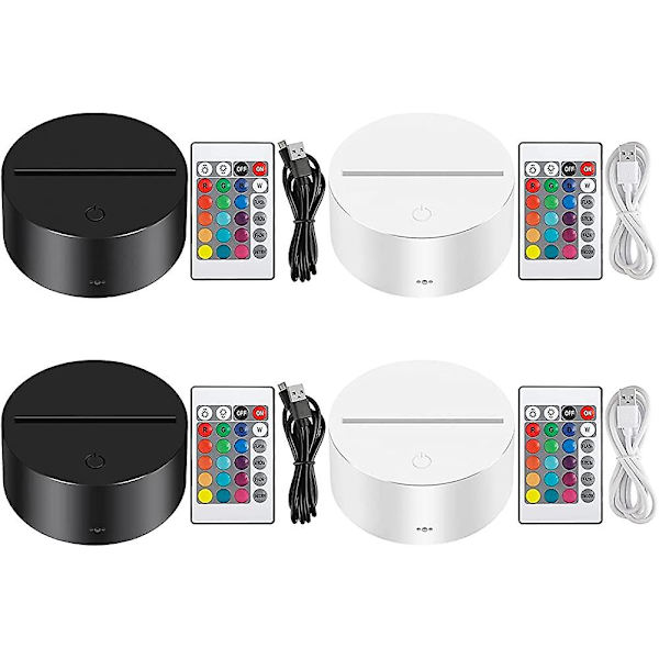4x 3d Nat Led Lampefod Fjernbetjening Usb Kabel Justerbar 16 Farver Dekorativ Belysning (2x Sort 2x Hvid)