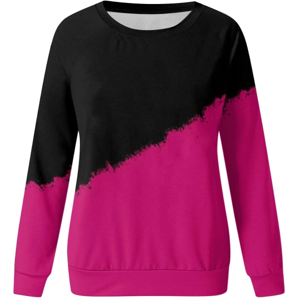 Dam med rund hals, färgblock/solid sweatshirts Toppar Långärmad Casual Pullover Söt lättvikts lösa toppar m7 hot Pink X Large
