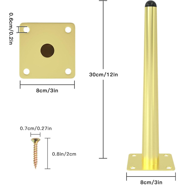 8 st 12 tum möbelben, raka koniska metallmöbelben svarta möbelben i mitten av århundradet stolsfötter ersättningsben för soffa skåp soffbord stolsben Gold 30cm