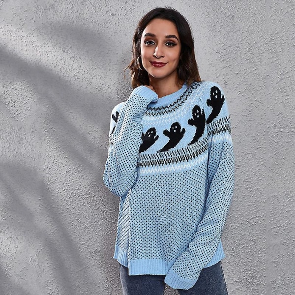 Naisten pitkähihainen neulepusero, väljä malli, syksy- ja talvivaatteet naisille Light blue L
