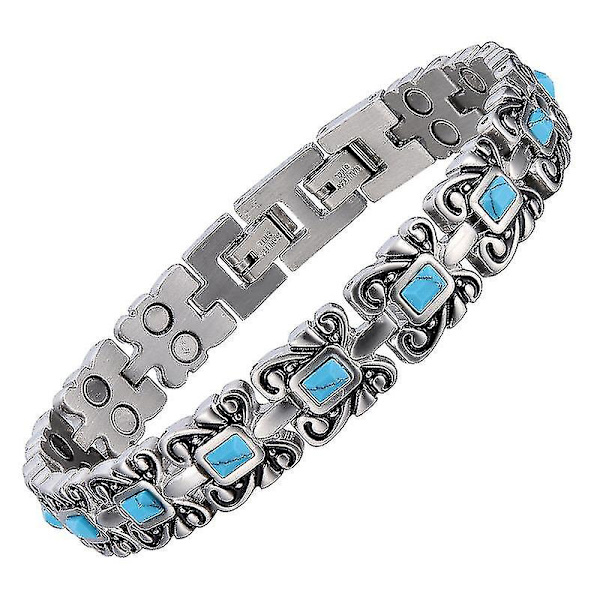 Magnetarmband, kolblå titanmagnetterapiarmband, magnetiskt slim fit-armband