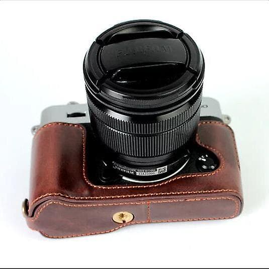 PU Læder Halv Bund Kamera Taske Beskyttelse til Fujifilm XT10/XT20 Coffee