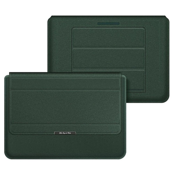 Opbevaringstaske til 11/12 tommer Notebook, PU Læder Foldbart Stativ Magnetisk Klap Laptop Sleeve Blackish Green