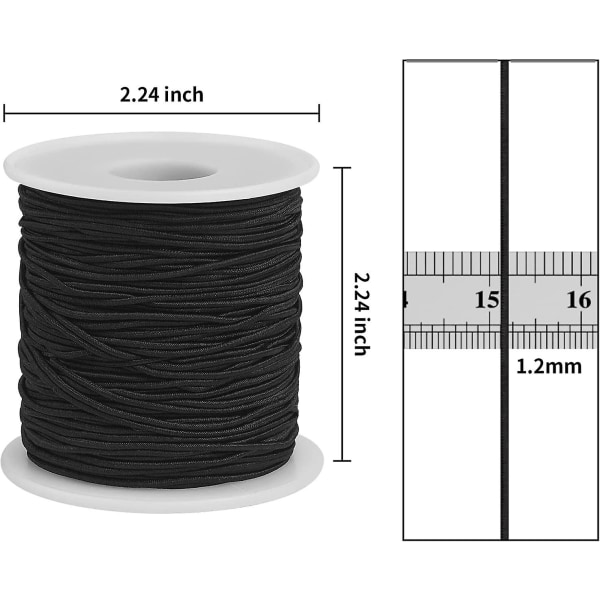 Elastisk sträng för tillverkning av armband - 2 rullar svart elastisk lina 1,2 mm Totalt 109 yards, robust stretchig armbandssträng elastisk sträng för smycken Ma