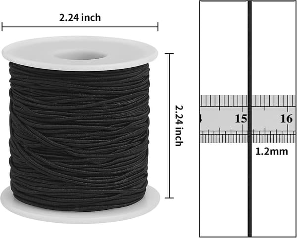 Elastisk tråd for armbåndslaging - 2 ruller svart elastisk snor 1,2 mm totalt 109 yards, solid elastisk armbåndsnor for smykkelaging