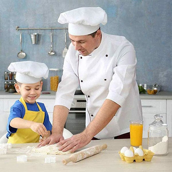 Acsergery Chef Hatt Elastisk Justerbar Kök Matlagning Huvudbonader (vit) Present