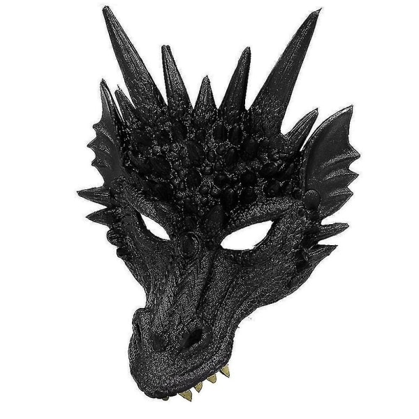 Dragemaske Karneval Cosplay Udklædning Halloween Kostume Til Unisex Black