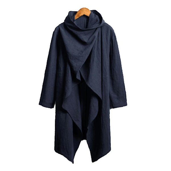 Herre Langærmet Poncho Frakke Efterår Vinter Jakke Kappe Frakker Overtøj Dark Blue M