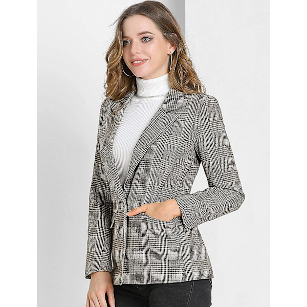 Dameternet Blazerjakke med hakket revers og én knap i houndstooth-mønster M
