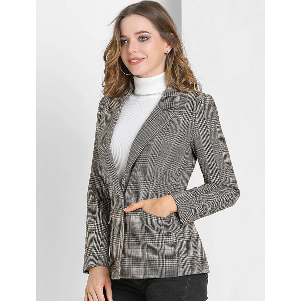 Dameternet Blazerjakke med hakket revers og én knap i houndstooth-mønster S