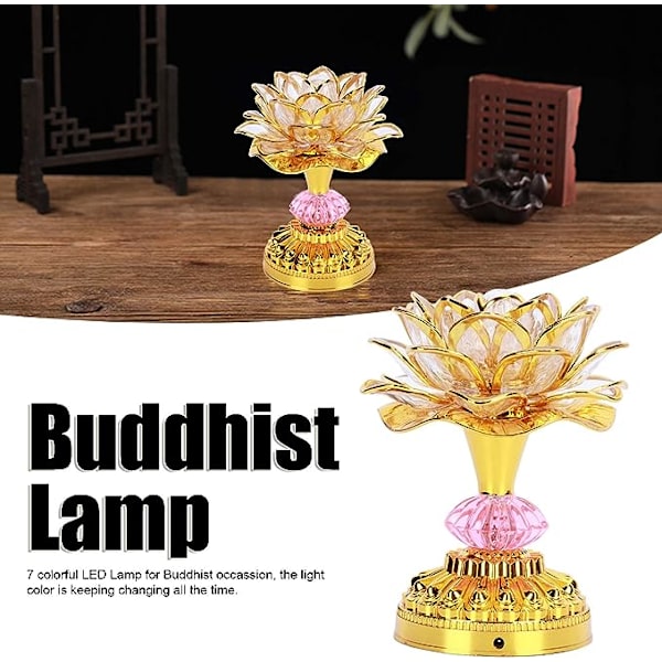 Led Lotus Buddhistisk Lampa, Buddha Lotus Ljus, 7 Färger för Buddhistisk Heminredning Tempel