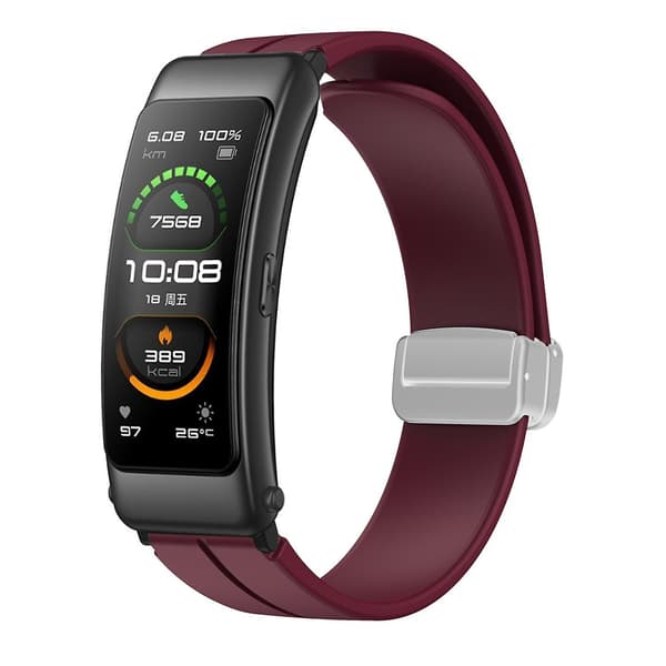 Til Keep B4/Huawei Watch Fit Mini Urrem 16mm Silikone Armbåndsrem, Sølv Foldespænde Wine Red