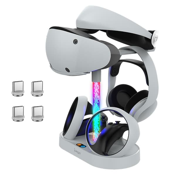 Magnetisk regnbue ladestation kompatibel med PS VR2-controller, med PS5 headset-stander og RGB-lys, PS VR2-tilbehør White