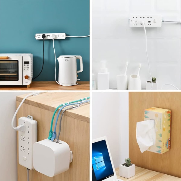 4 stk. Selvklebende Skjøteledningholder, Plug-in Sokkel Fikseringsbrakett Stativ, Skjøteledningsfeste, Punch Free Sokkelholder 4Pcs Blue
