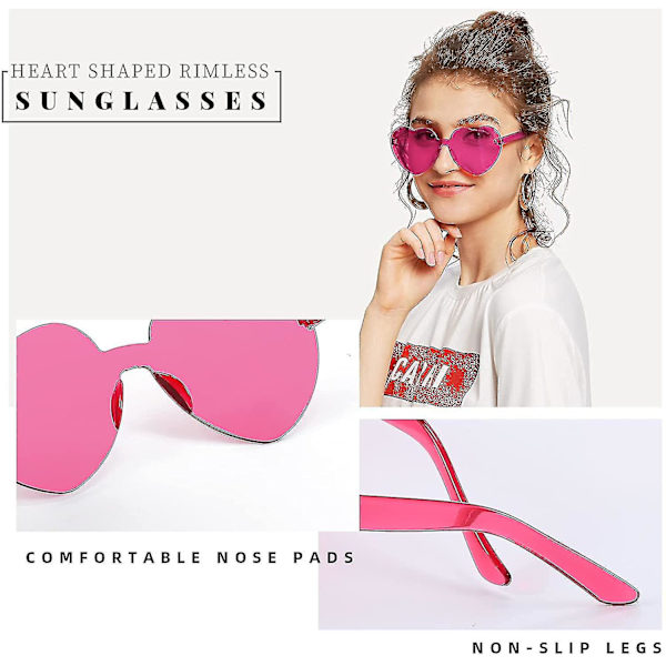 2 Pak Rimløse Hjerteformede Solbriller Kvinder Ét Stykke Transparent Trendy Kærlighed style12