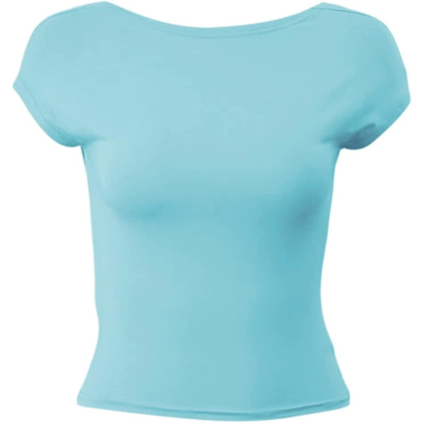 Dame Sexet Top med Udskæring i Ryggen Kortærmet T-shirt Y2k Mode Skjorter Blue L