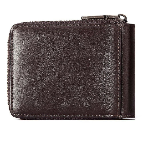 Vintage myntväska RFID-spärrkortsväska för män Kort plånbok med dragkedja i toppskikt av kohud Coffee