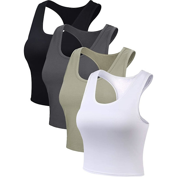 4 Stykker Basic Trænings Crop Tanktoppe Ærmeløse Racerback Sport Tanktop Style 1 S