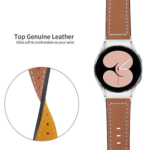 Säädettävä nahkainen ranneke Samsung Galaxy Watch4 Classic 42mm/46mm / Watch4 Active 40mm/44mm -kelloille Brown