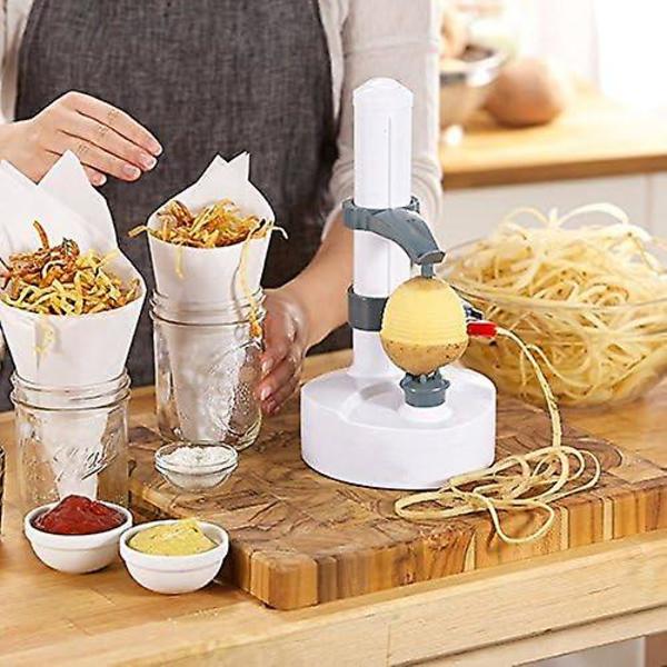Frugt- og grøntsagsskræller - rustfrit stål - elektrisk skræller - æbleskræller - kartoffelskærer - automatisk skræller (hvid)