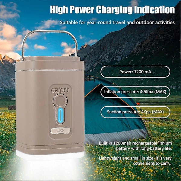 Elektrisk Luftpumpe 1200mAh Oppladbar Mini Inflator med 5 Dyser og LED-Lys Lett Innendørs Utendørs Bærbar Luftpumpe for Vakuumoppbevaringsposer