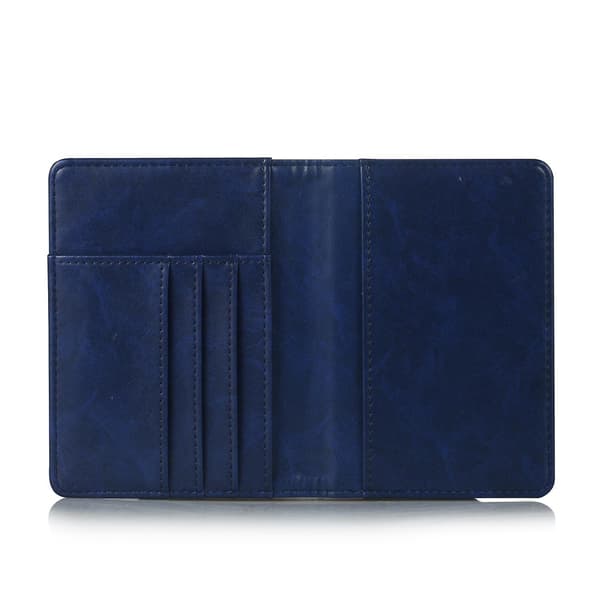 Multifunksjonell PU-Lær Bi-fold Lommebok Deksel Etui Passholder Blue