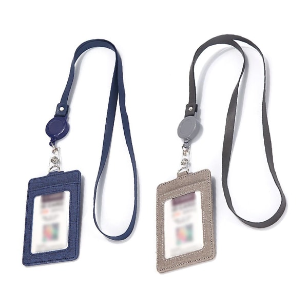 2 st PU-lädermärkeshållare, vertikala ID-korthållare med ID-fönster, arbetsnamnskortsmärkesfodral Dark blue*gray