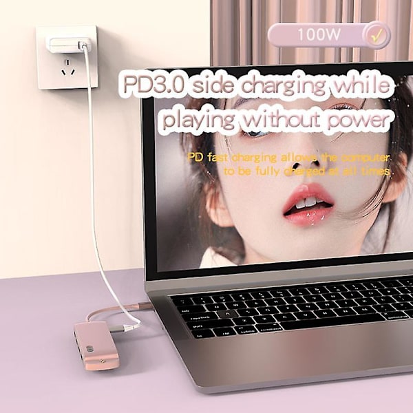 BS8H Type-C Hub -muunnin PD+USB 3.0+2xUSB 2.0+HD-videolähtöporttiin+2 kortinlukijapaikkaa+RJ45 Navy Blue
