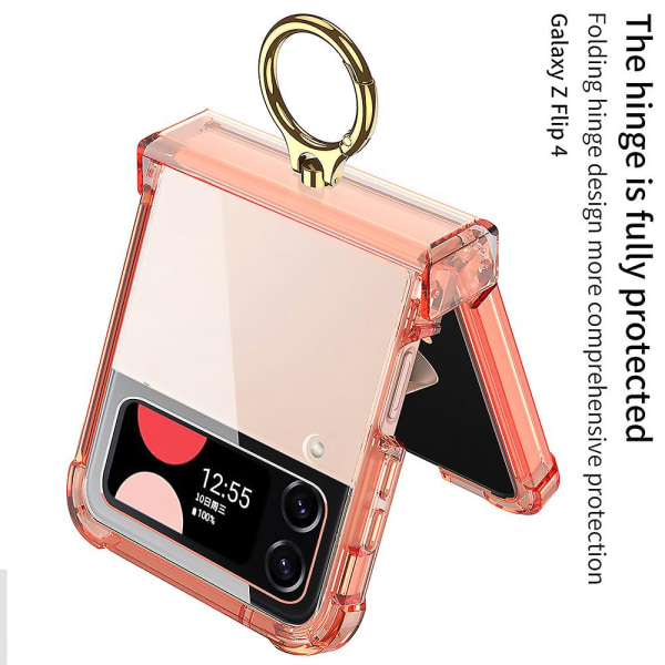 Magnetisk Magsafe-deksel Kompatibelt med Galaxy Z Flip 4, Klar TPU Beskyttelsesdeksel med Ringholder & Hengselbeskyttelse Clear - Orange For Galaxy Z Flip 4
