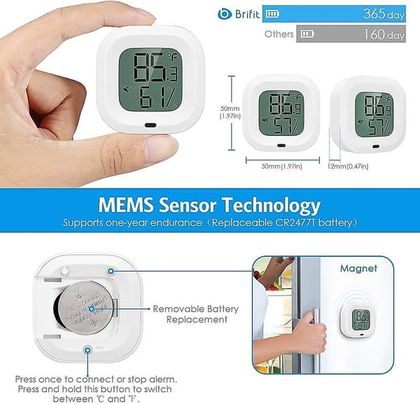 Bluetooth Termometer Hygrometer. Indendørs Termometer. Trådløs Nøjagtig Fugtighed
