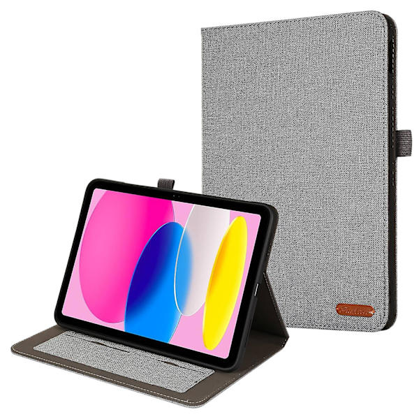 Tabletskydd i tygstruktur för iPad 10.9 (2022), Fullt skyddande PU-läderfodral med kortfack och stativ