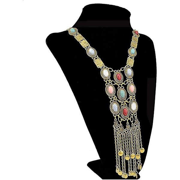 Naisten Vintage Boho Statement Turkoosi Kaulakoru Etninen Himo Pitkä Helmillä Koristeltu Gold A
