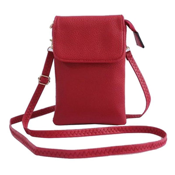 Retro PU Läder Crossbody Väska Liten Axelväska Telefon Förvaringspåse Resväska Red Litchi Texture