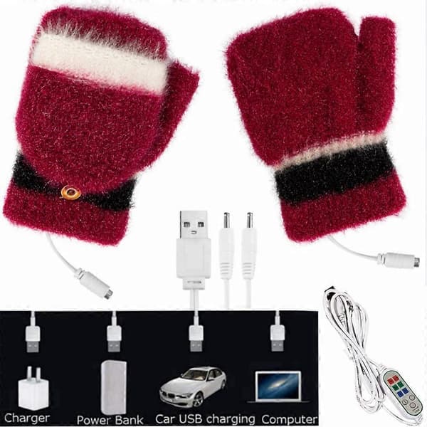 Vinter Efterår Grå Halv Finger Klap Faux Mink Opvarmede Handsker med TimerA