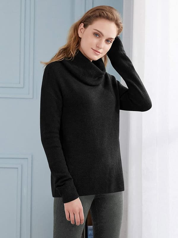 Dame Cowl Neck Genser Strikket Casual Langermet Rullekragenser Pullover