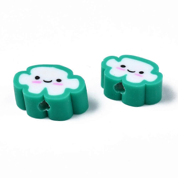50 kpl Käsintehtyjä polymeerisavihelmiä, pilvi hymyilevällä kasvolla, keskikokoinen keväisen vihreä, 6~8,5x10~11,5x4,5~5,5mm, reiän koko: 1,8mm
