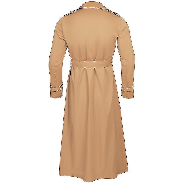 Lang trenchcoat for menn, frakk med jakkeslag, avslappet vinterjakke, ensfarget yttertøy Khaki M