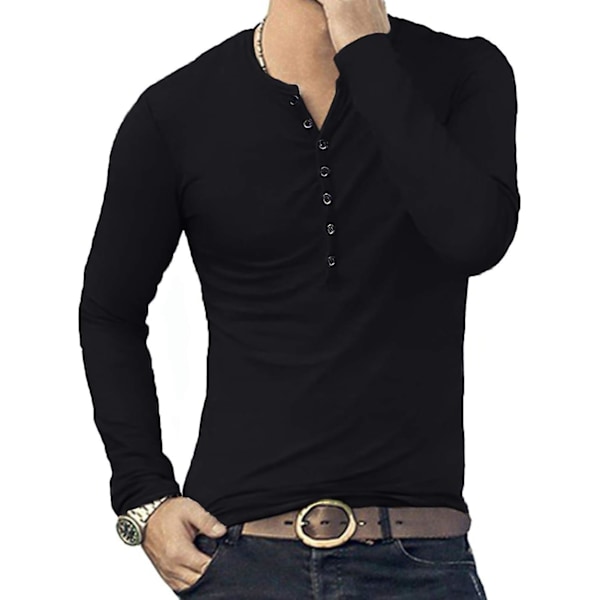 Herre Casual Slim Fit Basic Henley Langærmet Mode T-shirt L