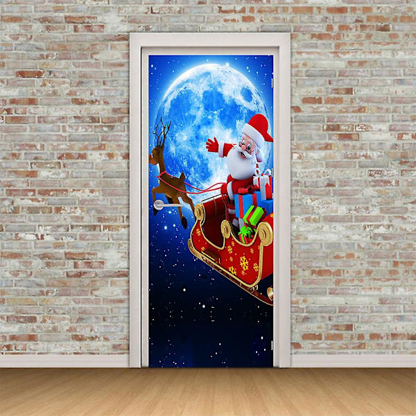 77 X 200cm Dør Klistermærke Dør Plakat 3d Julemand Giver Børn Julegaver Vinyl Dør Plakat Væg Klistermærke Tapet Kunst Dekor