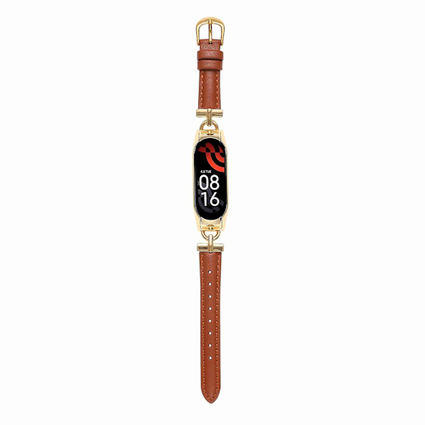 Læder Smartwatch Rem Til Xiaomi Mi Band 7, Rem Udskiftning Med D-formet Metalforbindelse Gold Brown