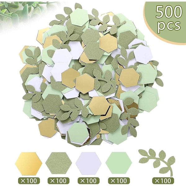 500 kpl Vihreä Kultainen Eukalyptus Konfetti Vauvakutsukonfetti Salvia Vihreä Konfetti Kuusikulmio Sirpale Boho Sirpale Pöytäkoriste Häihin Morsiamen Th